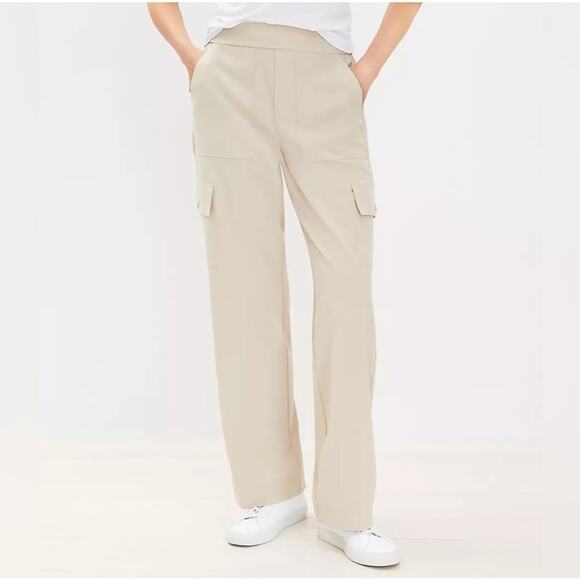 Lou & Grey Beige Wanderweave Cargo Style Straight Wide Leg Pants New Medium - Picture 1 of 11